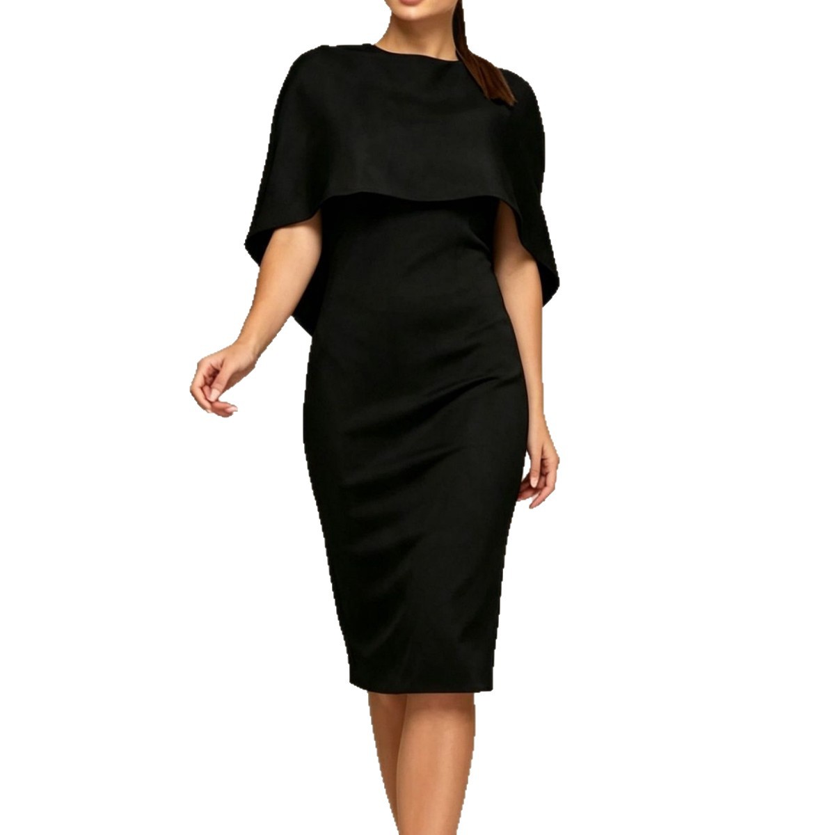 Elegant Cape Cocktail Dress for Wedding Guest, Formal Bodycon Midi Dress