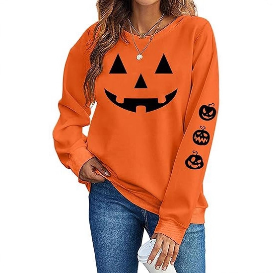 Women's Halloween Ghost Pumpkin Bat Print Crewneck Sweatshirt