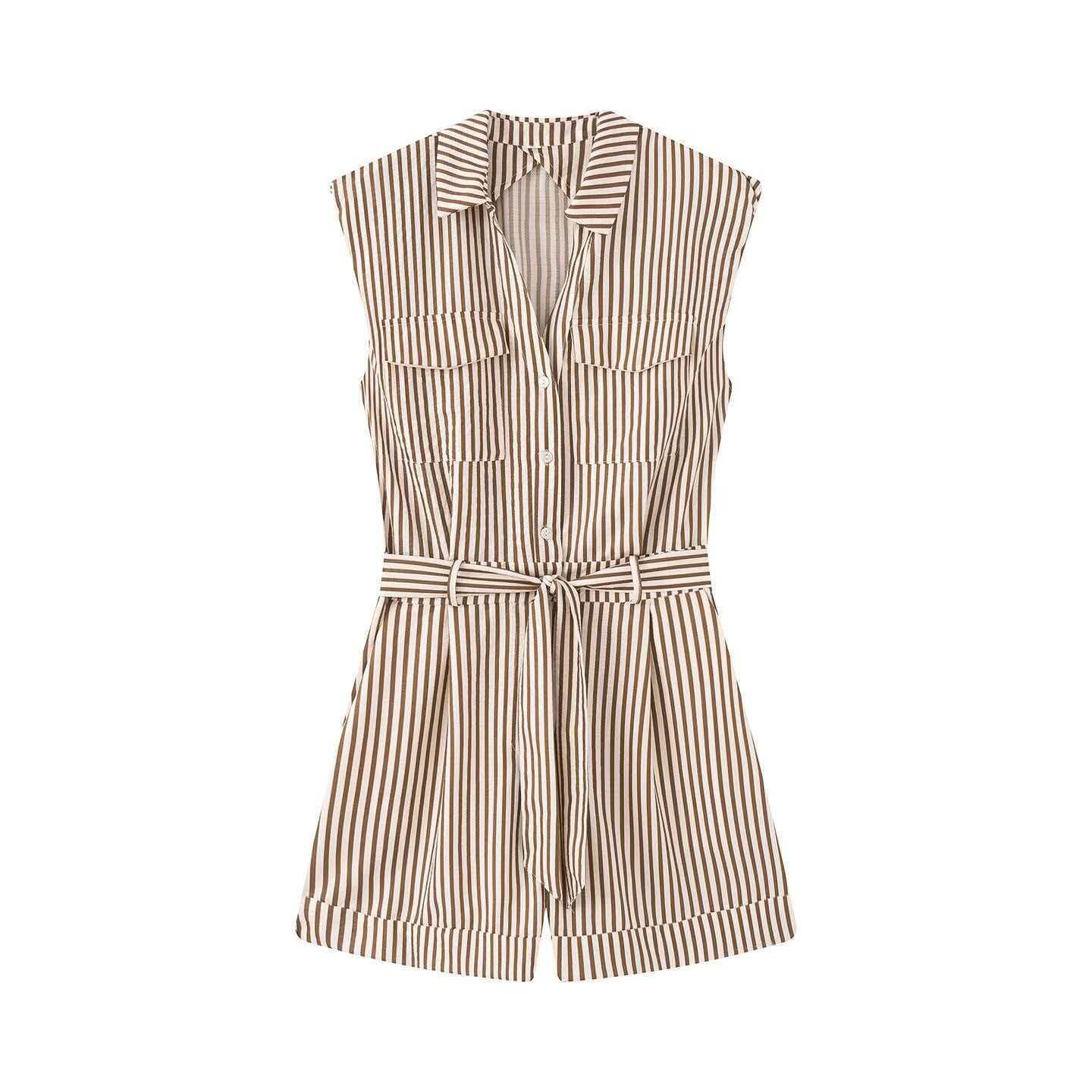 Women's Summer Retro Vertical Striped Sleeveless Romper Shorts