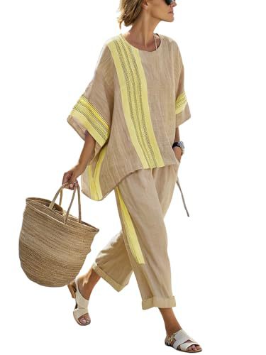 Bohemian Print Women's Two-Piece Set with Crew Neck, Three-Quarter Sleeves, and Cropped Pants