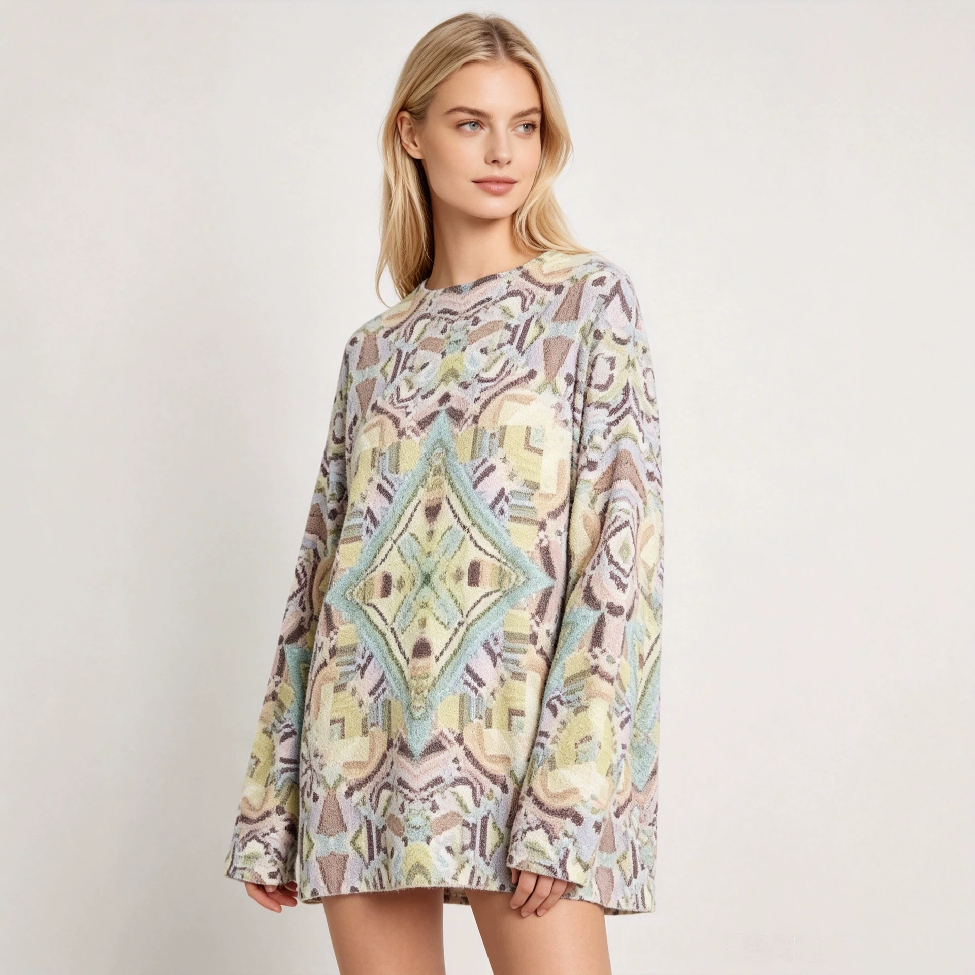 3D Christmas Print Crewneck Knit Sweater