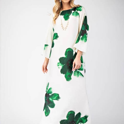 Floral Print Loose Fit Long Sleeve Dress