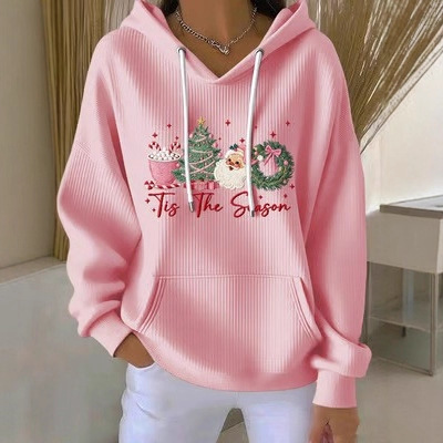 Christmas Print Pullover Hoodie for Women Loose Fit