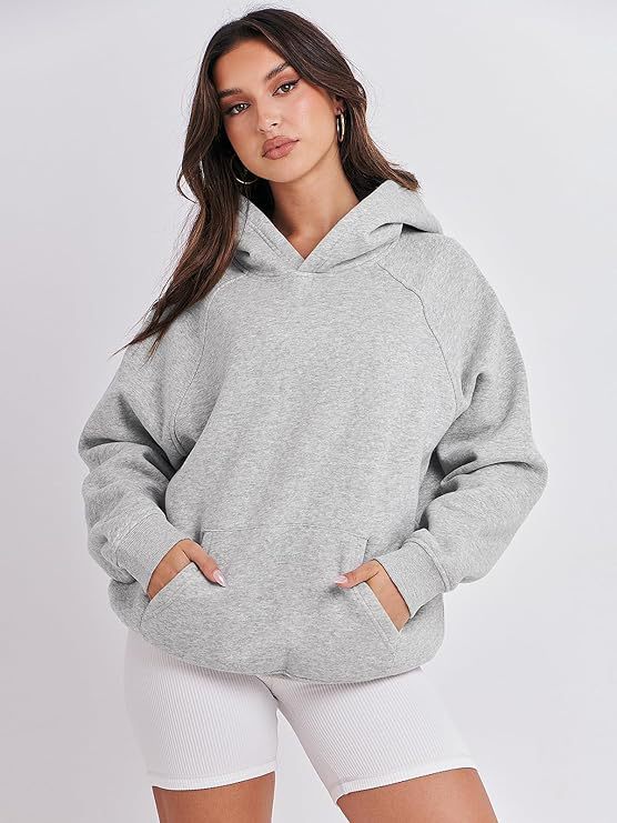 TUME Women's Hooded Pullover Sweatshirt Solid Color