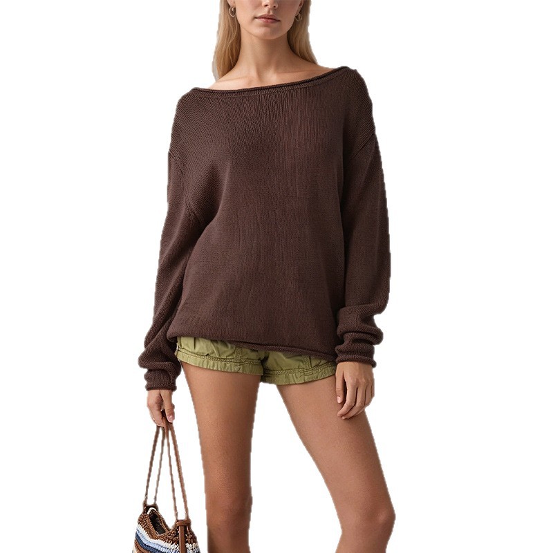 Striped Color-Block Crewneck Pullover Sweater Loose Fit Knit Top