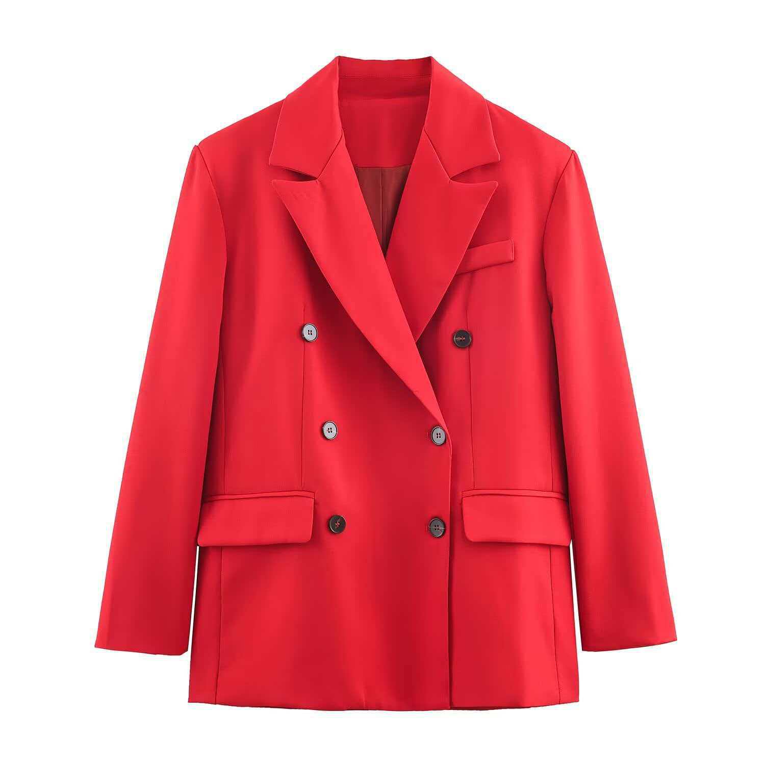 Red Double-Breasted Blazer and High-Waist A-Line Skirt Set