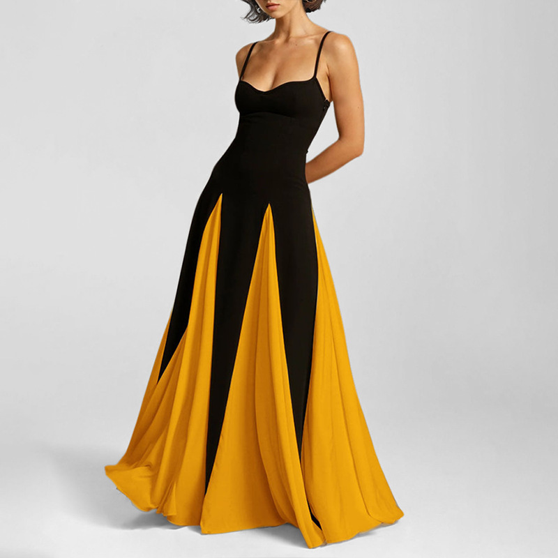 Women's Color-Block Sleeveless V-Neck Cinched-Waist Maxi Dress