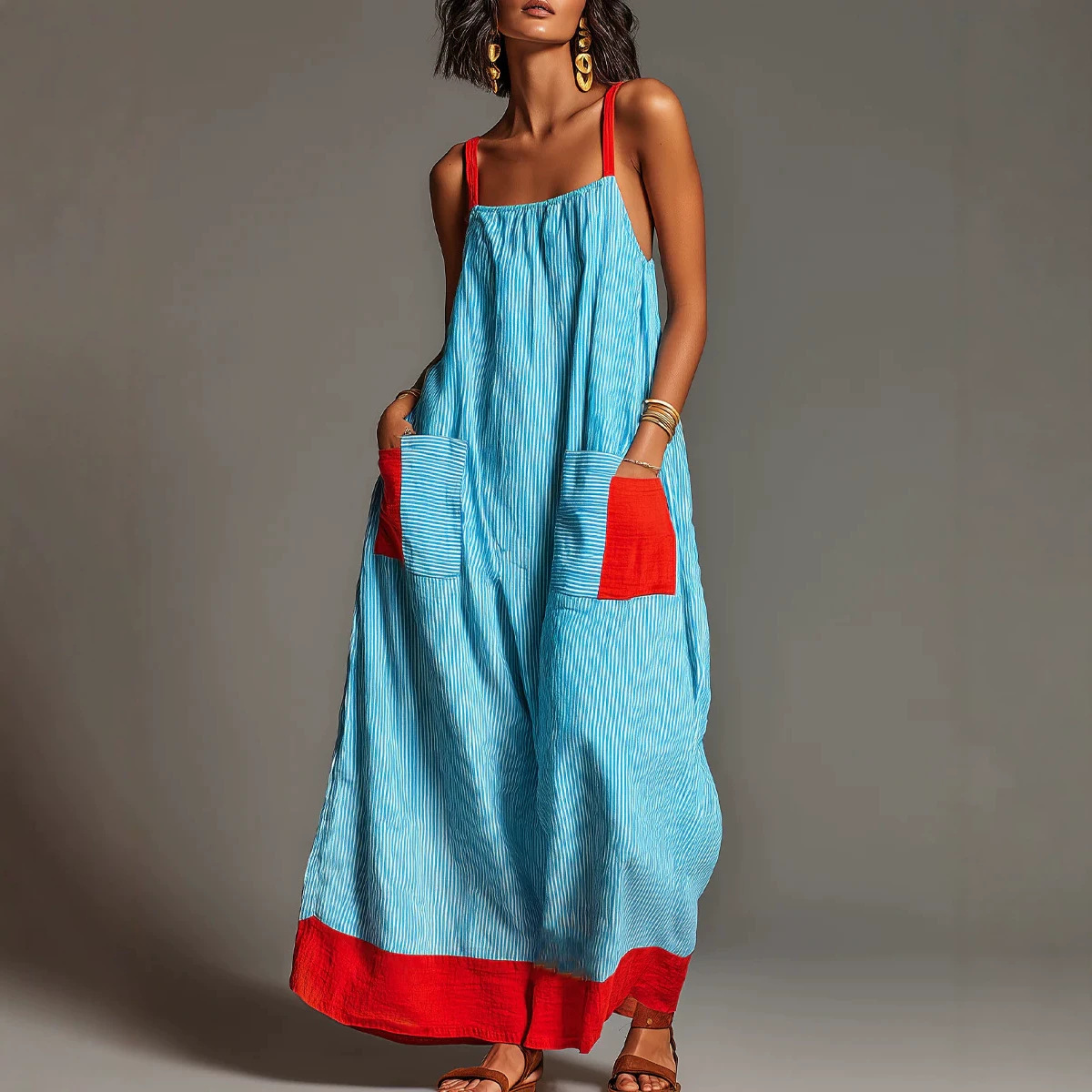 Striped Sleeveless Maxi Dress Summer Vacation Casual