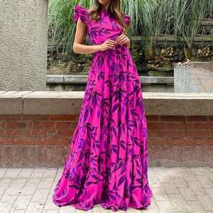 Floral Print Flutter Sleeve Ruffle Maxi Dress