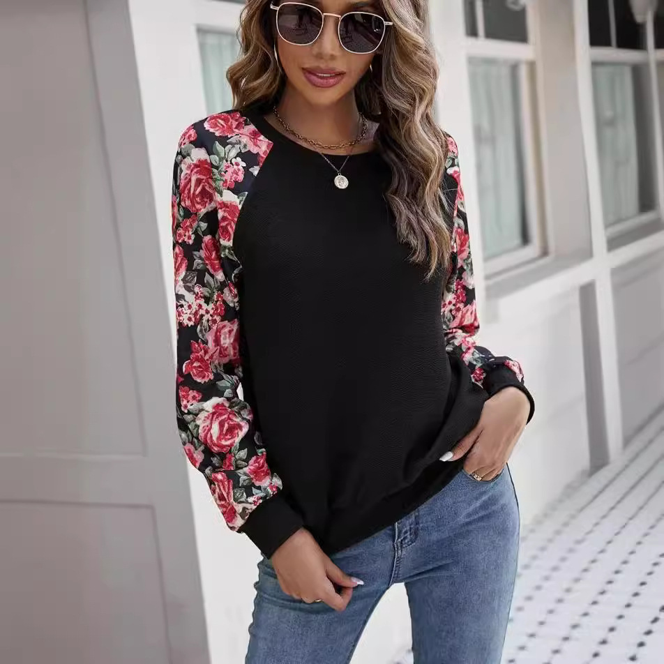 Printed Patchwork Casual Pullover Hoodie Women's Top