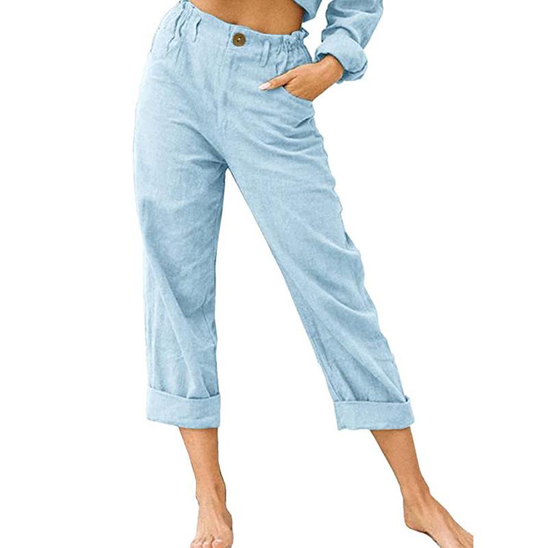 Women's Cotton-Linen High-Waist Straight-Leg Casual Pants