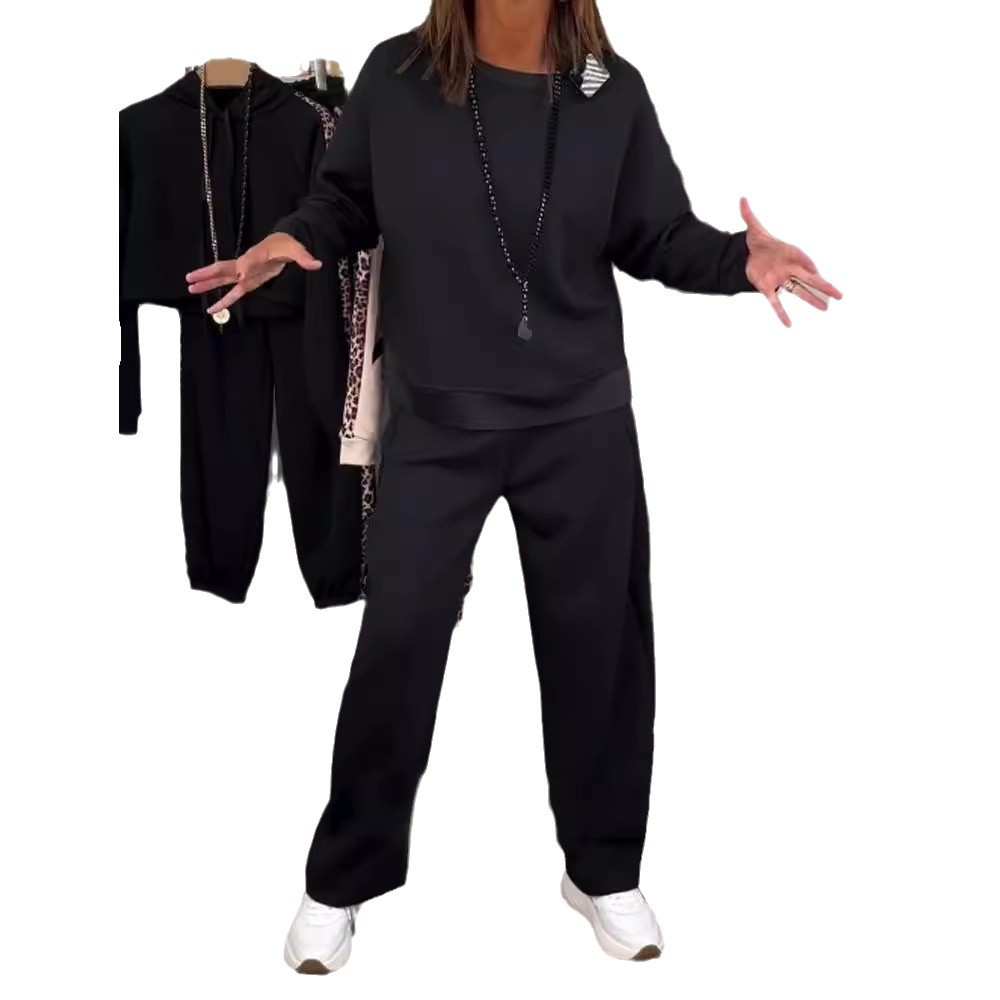 Women's Crewneck Long Sleeve Solid Color Loose Casual Sweatshirt Set