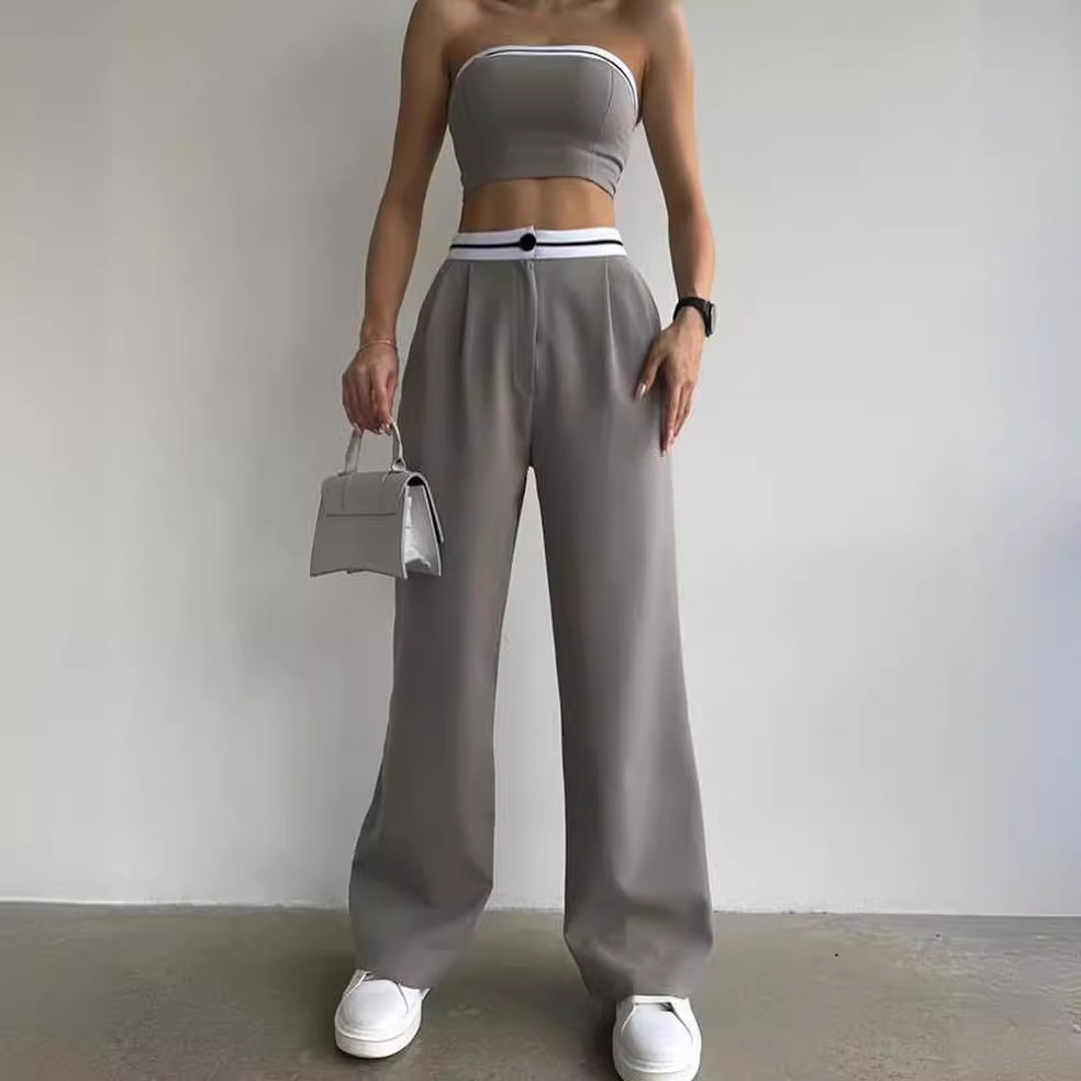 Women's Color-Block Sports Cami & High-Waist Wide-Leg Pants Set