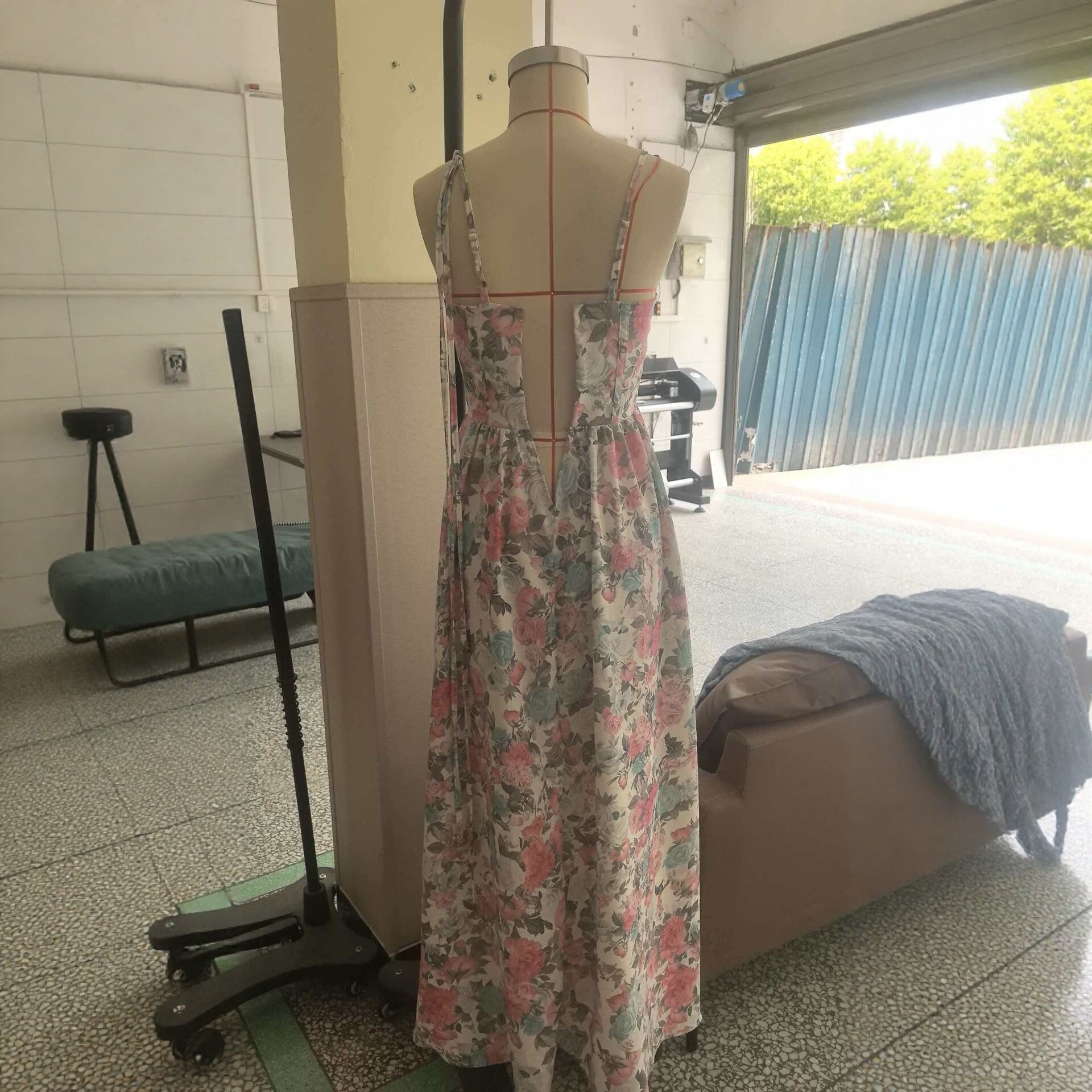Vintage Floral V-Neck High-Slit Cami Maxi Dress
