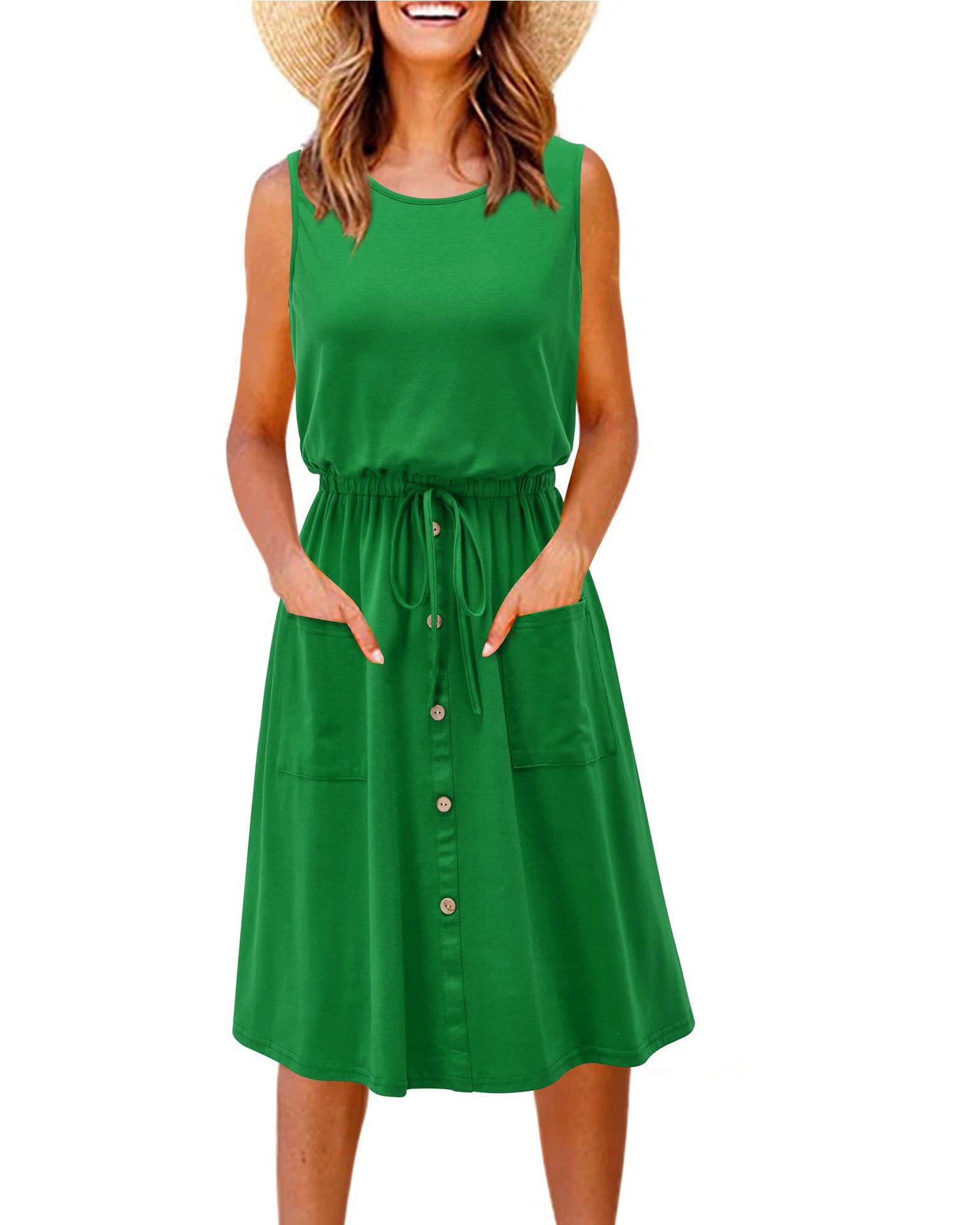 Women's Sleeveless A-Line Tank Dress Loose Fit U-Neck Pullover