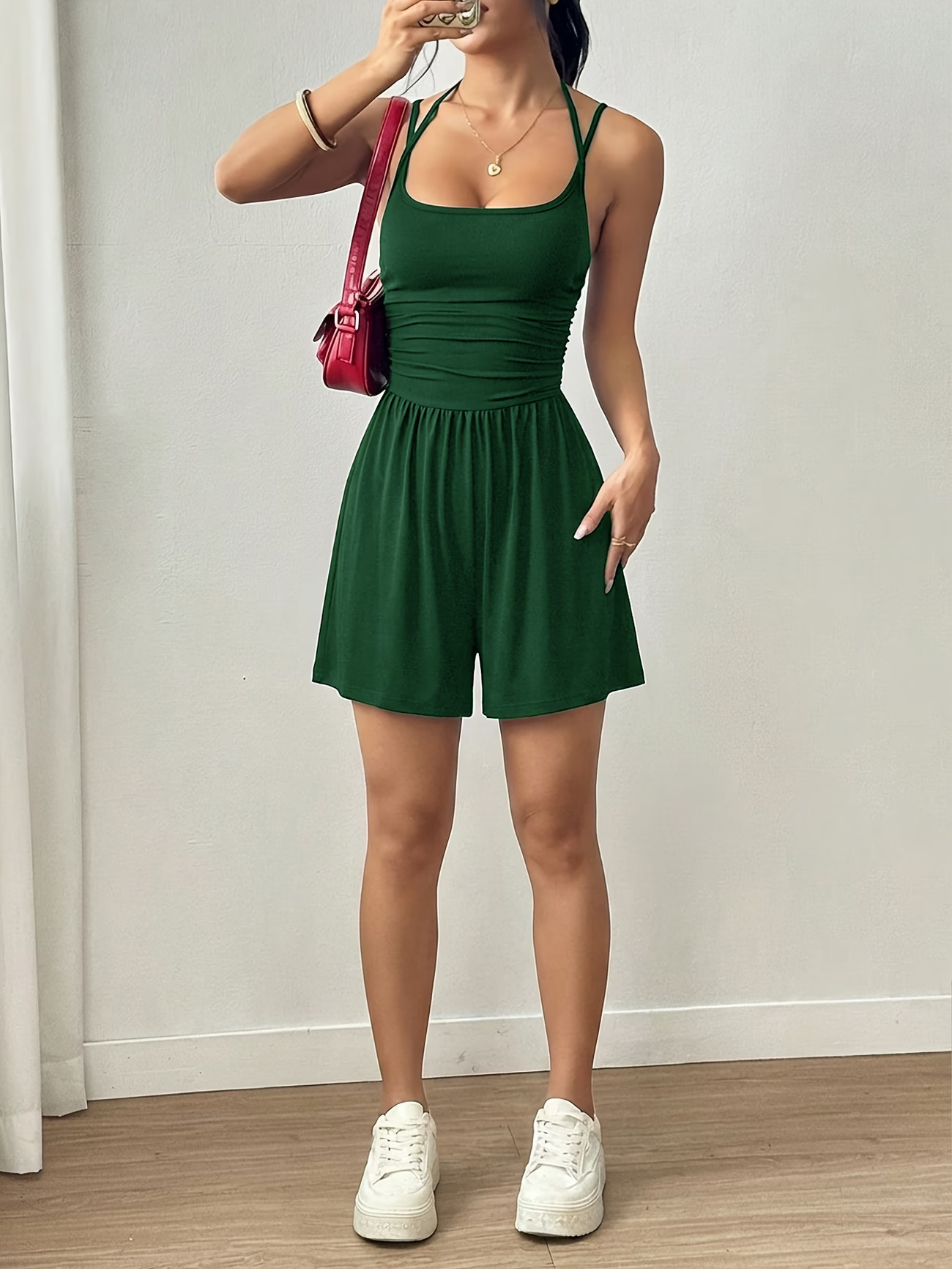 Women's Sleeveless Cami Romper Wide-Leg Shorts Solid Casual