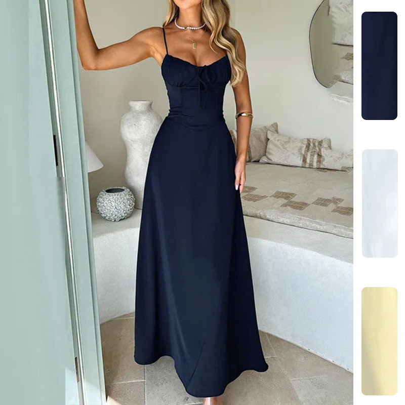 Women's Sleeveless High-Waist Bodycon Midi Dress Solid Color French Style