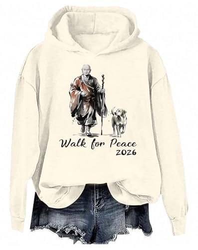 Women's Peace & Light Monk Print Casual Hoodie