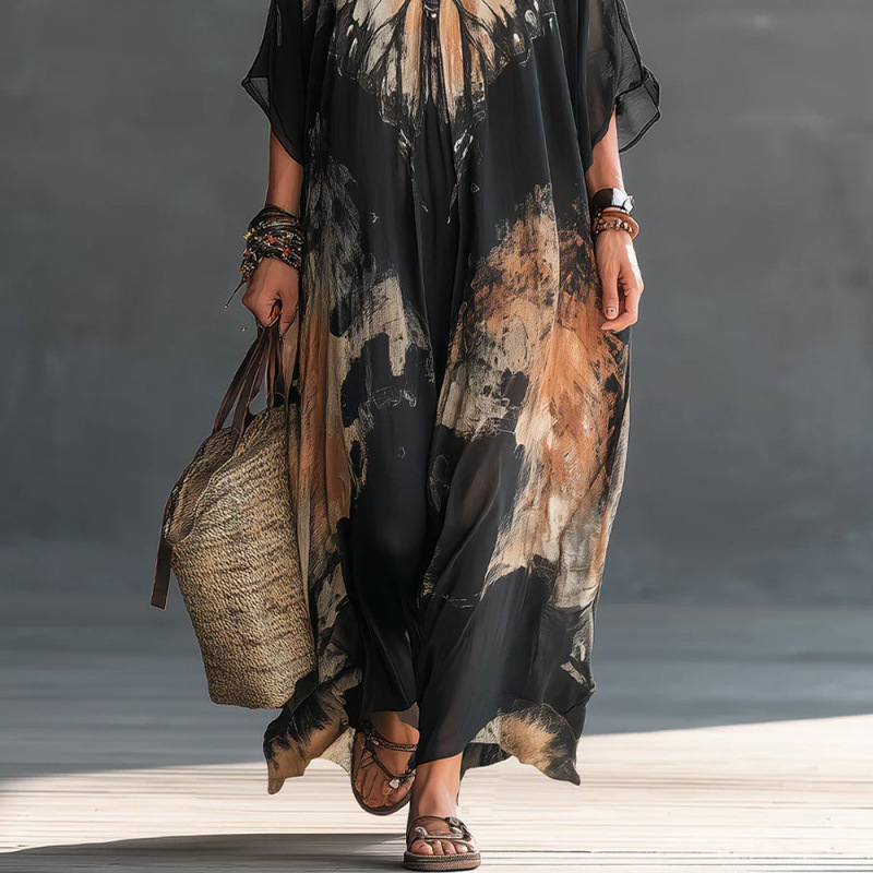 Digital Print Long Sleeve Loose Plus Size Casual Dress