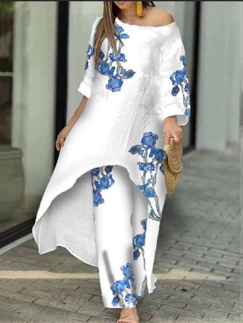Women's Loose Plus Size Irregular Print Two-Piece Straight Pants Set