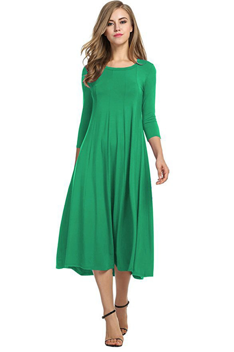 Women's Solid Color Flared Maxi Dress Round Neck Half Sleeve