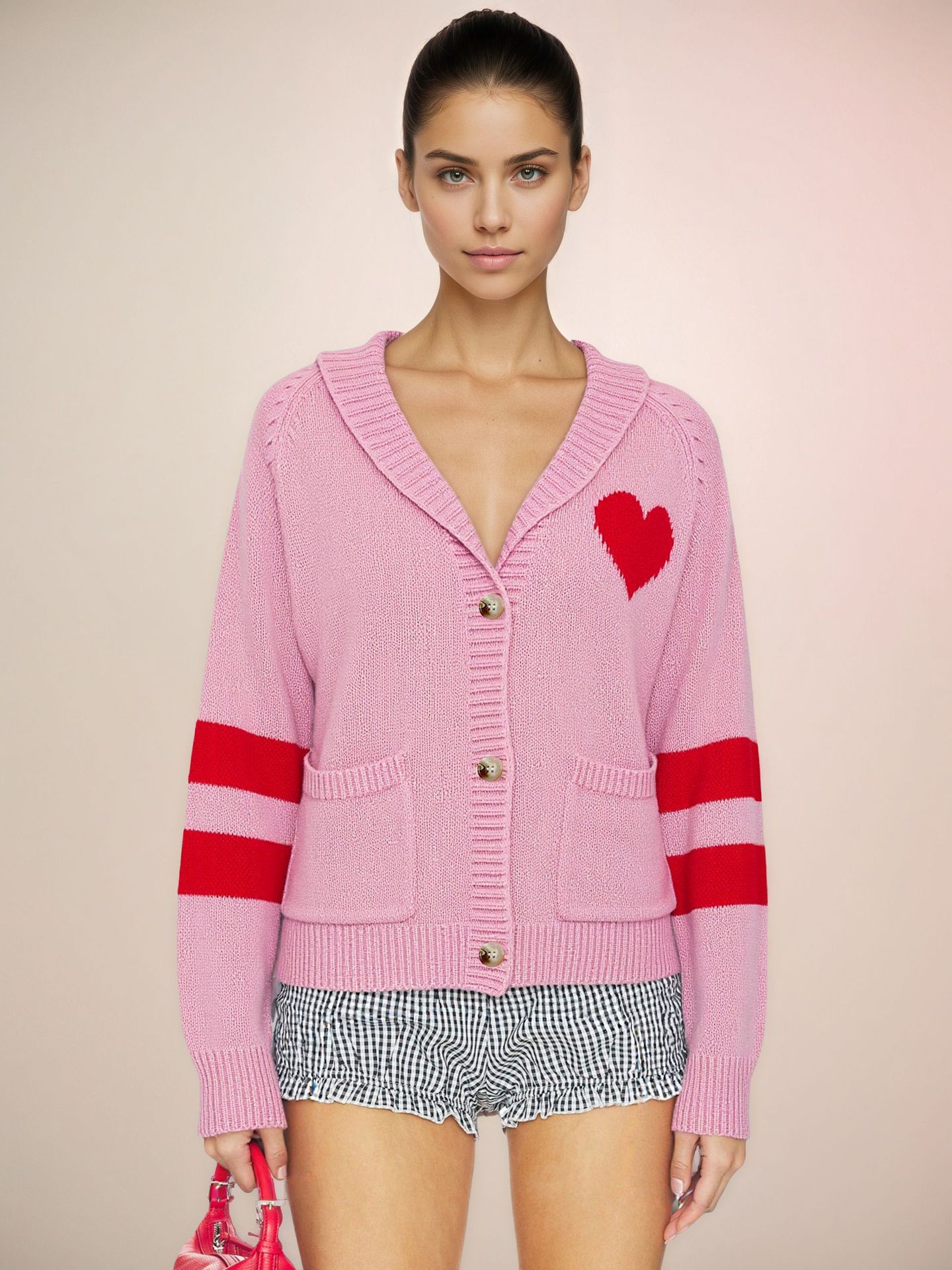 Heart Pattern Knit Cardigan Sweater
