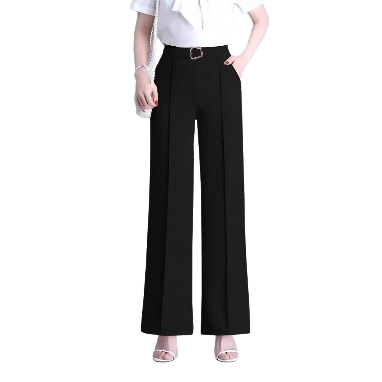 Women's High-Waist Flared Pants Solid Color Draped Casual