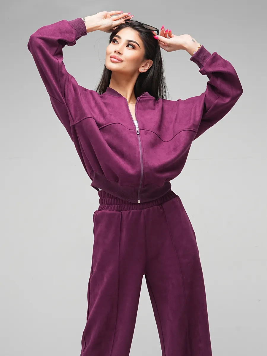 Women's Zip-Up Cardigan and Pants Two-Piece Set, Long Sleeve Streetwear Tracksuit