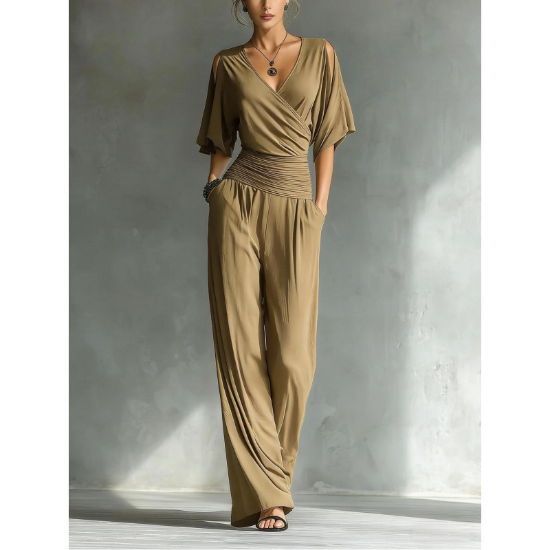 Women's Cold-Shoulder V-Neck Slim Jumpsuit