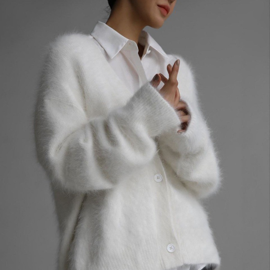 Faux Mink Cardigan Women's Loose Knit Sweater Coat Soft Long Sleeve