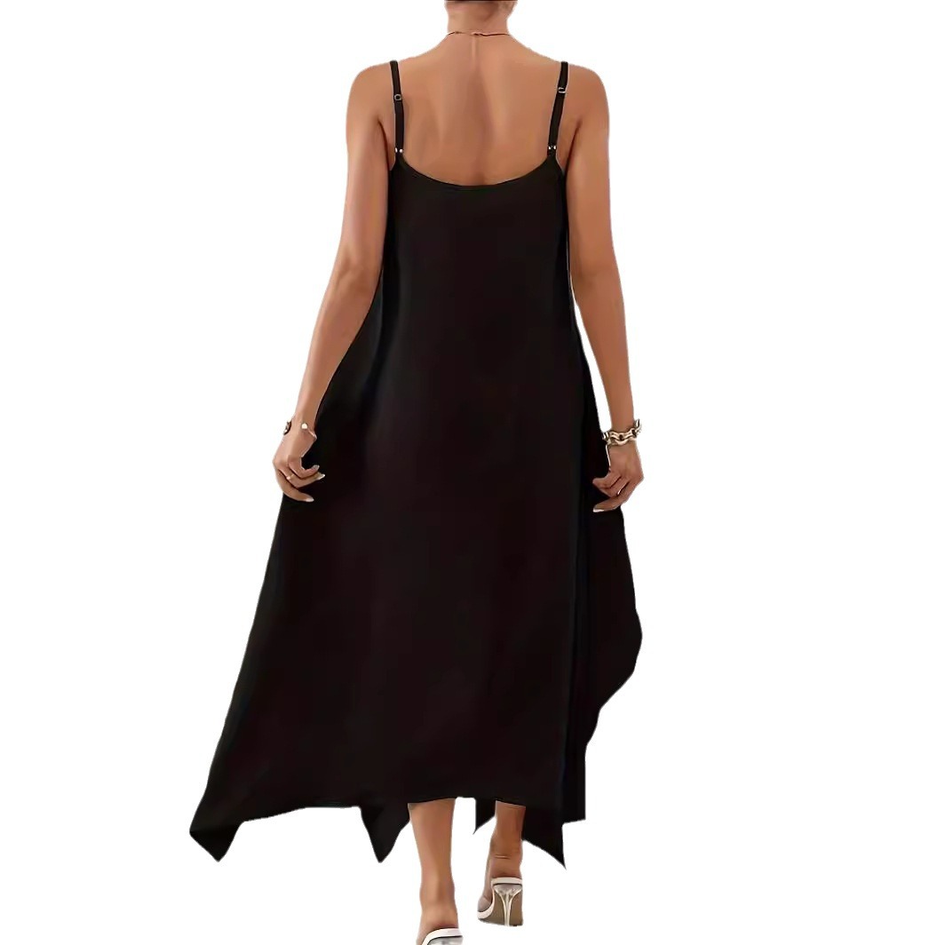 Women's Summer Sleeveless Open Back Irregular Hem Loose Midi Dress