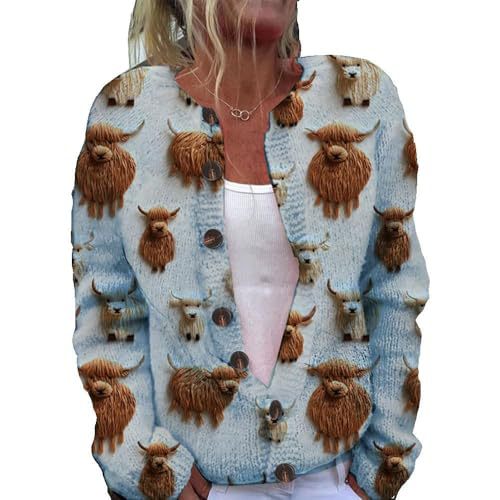 Women's Animal Boho Print Button Cardigan Sweater