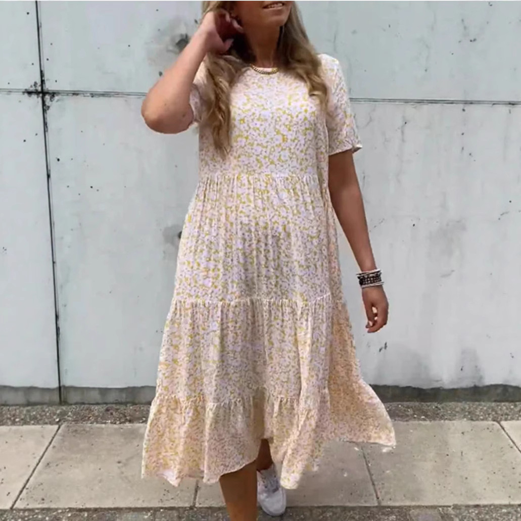 Floral Print Round Neck Casual Midi Dress