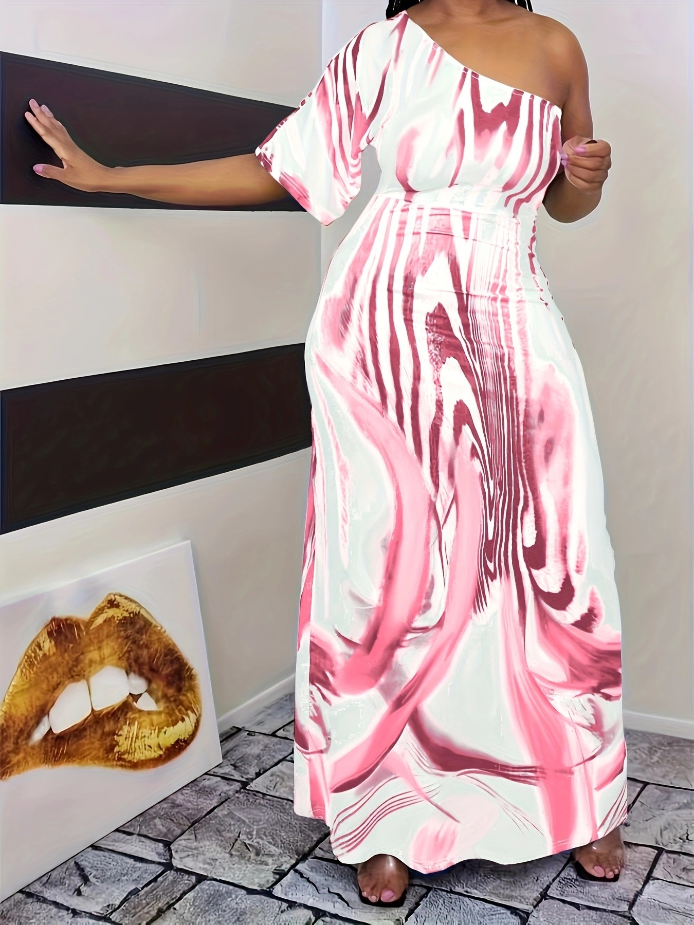 Women's One-Shoulder Cutout Bodycon Maxi Dress