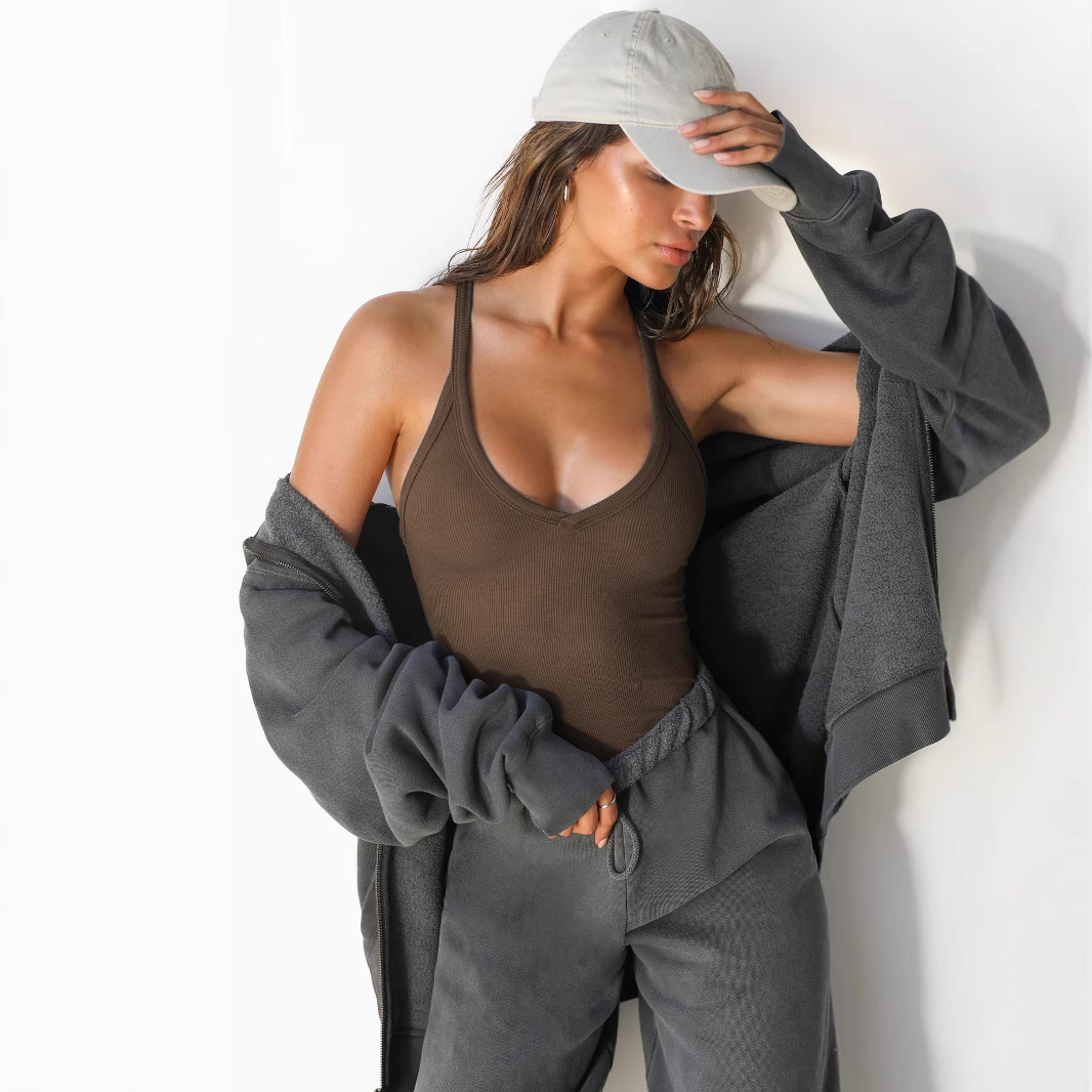 Women's Ribbed Knit Sleeveless Bodysuit Slim Fit