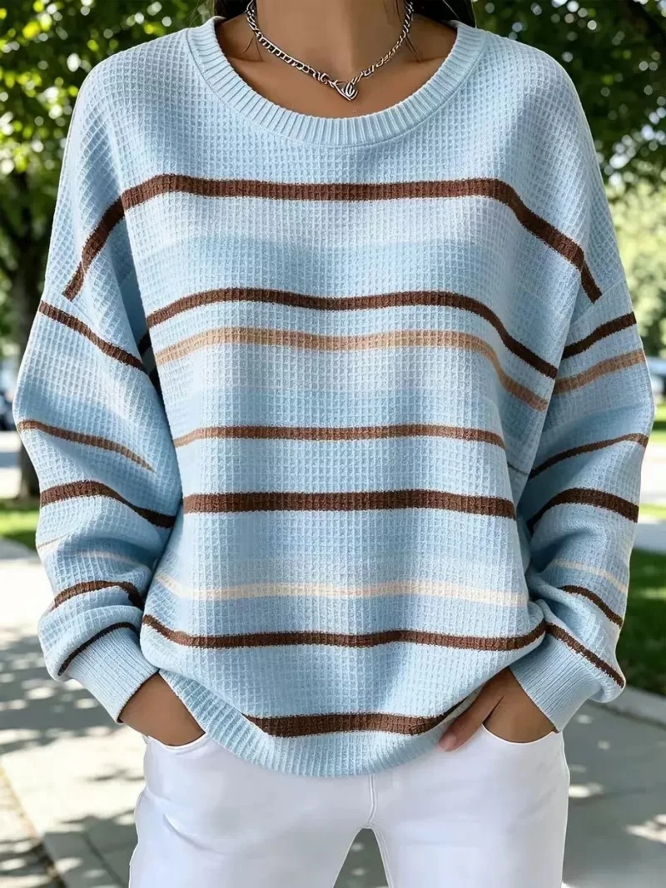 Landscape Line Print Crewneck Long Sleeve Pullover Sweatshirt