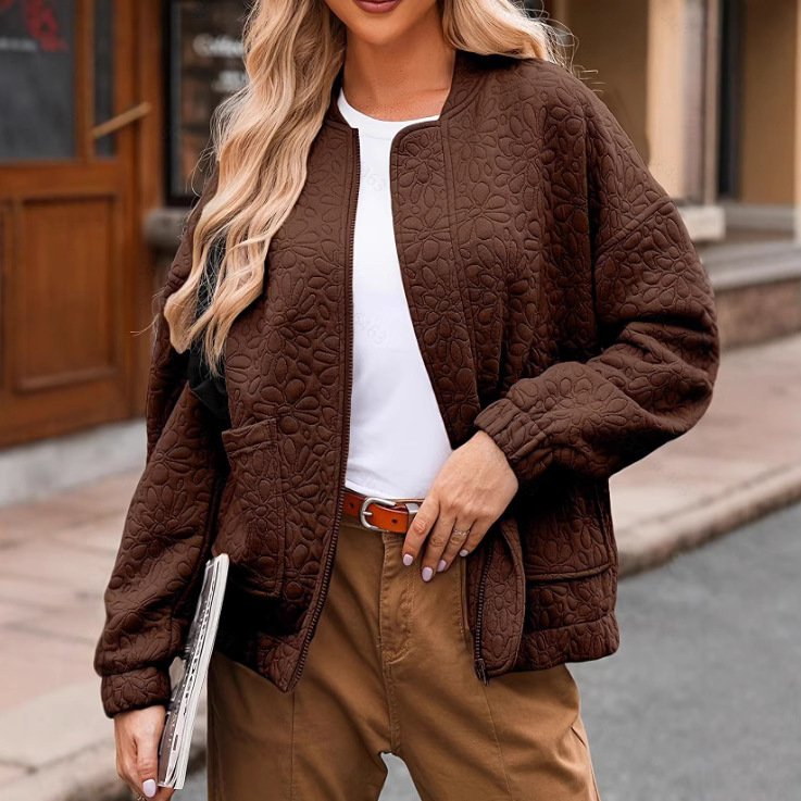 Women's Textured Button-Down Long-Sleeve Cardigan Jacket