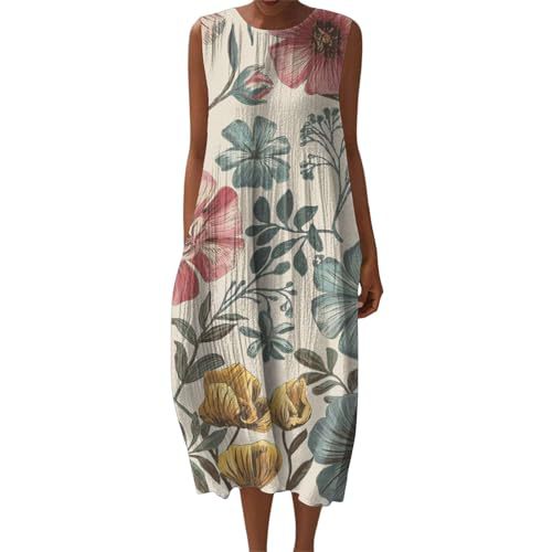 Women's Vintage Floral Print Sleeveless Midi Dress