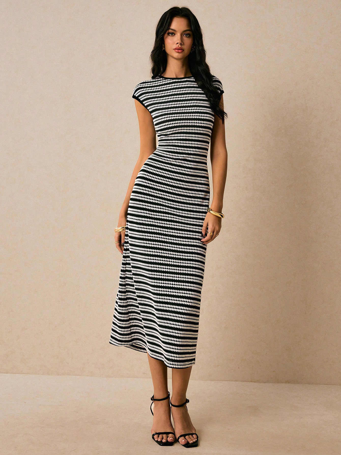 Colorblock Striped Short Sleeve Long Casual Dress