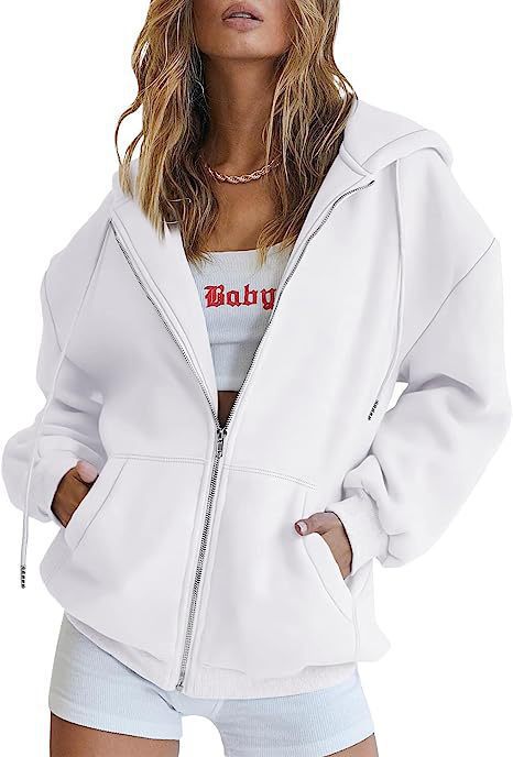 Women's Minimalist Solid Print Zip-Up Hoodie