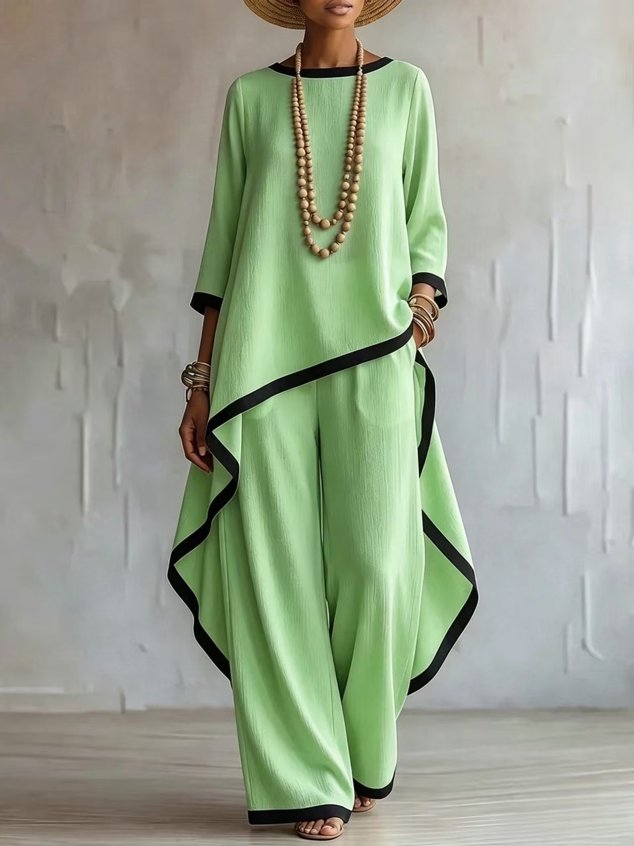 Women's Solid Color Batwing Sleeve Two-Piece Set Long Tunic Top Casual Elegant