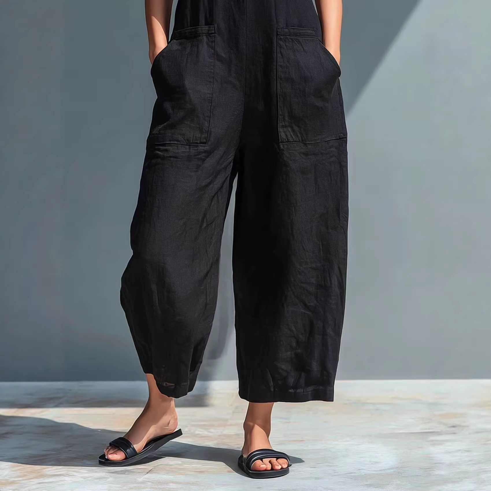 Women's Sleeveless Stand Collar Pocket Jumpsuit