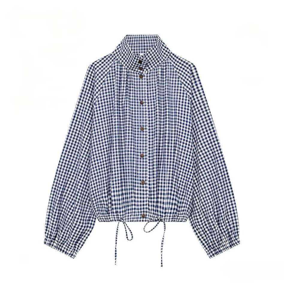 Women's Plaid Stand Collar Loose Casual Jacket