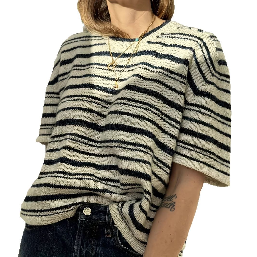 Striped Short Sleeve T-Shirt Crew Neck Casual Loose Fit
