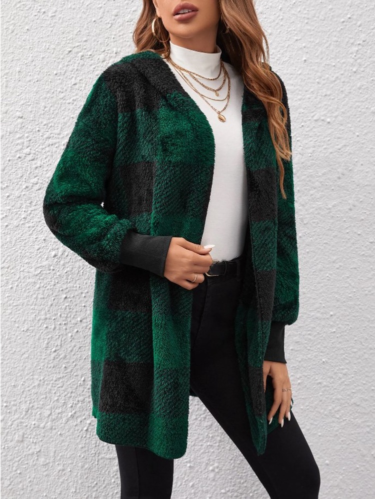 Women's Loose Plaid Fuzzy Cardigan Sweater