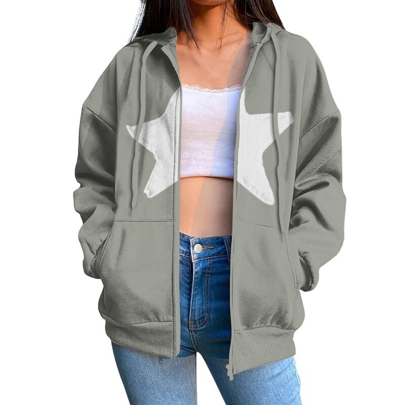 Women's Star Print Zip-Up Hoodie