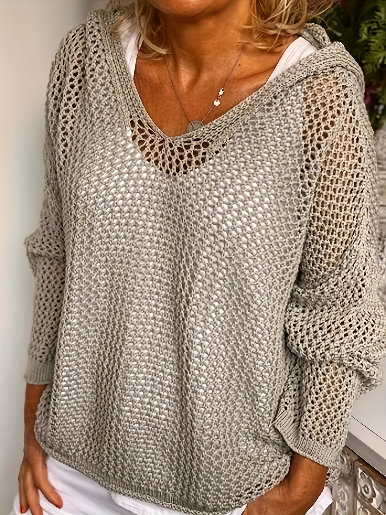 Hooded Knit Sun Protection Top Lightweight Loose Pullover