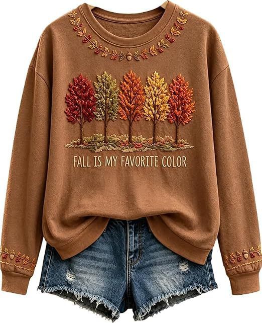 Women's Tree Maple Leaf Letter Print Casual Sweatshirt