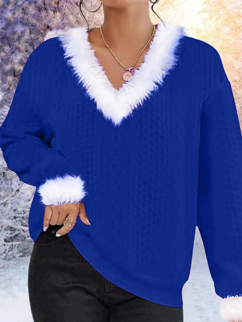 Women's Loose V-Neck Long Sleeve Cable Knit Sweater Solid Color Pullover
