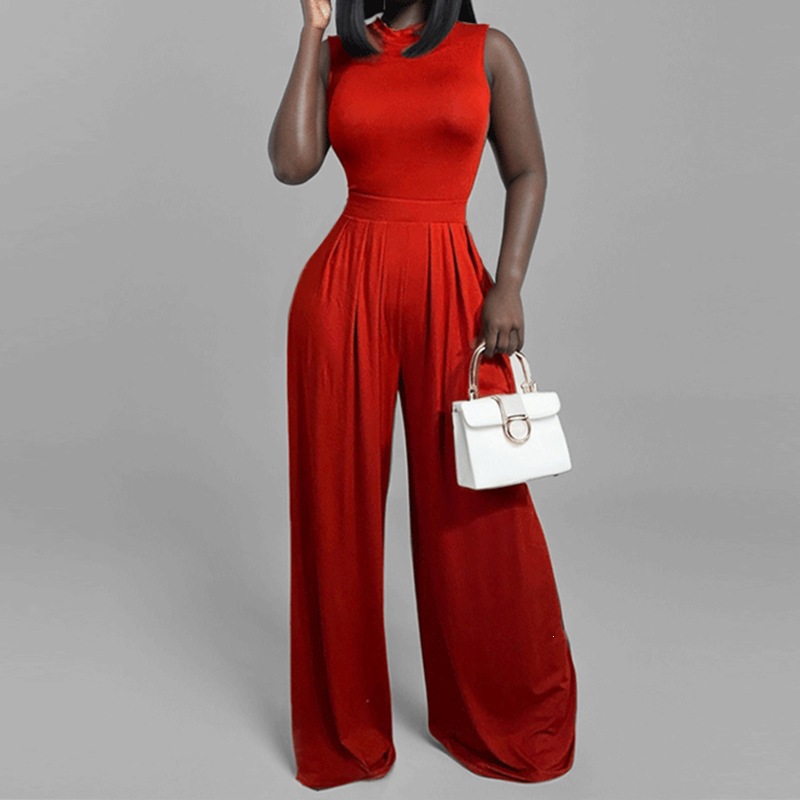 Women's Sleeveless Printed Jumpsuit Slim Fit Wide-Leg Pants